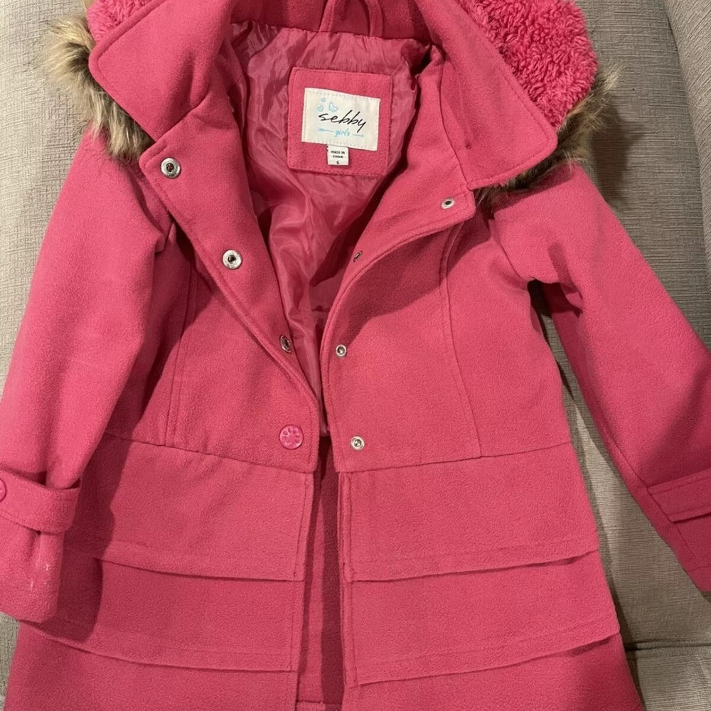 Sebby Pink Puffer Jacket with Faux Fur Hood